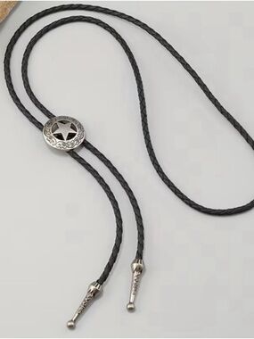 Western Star Black braided cord Bolo Tie Necklace